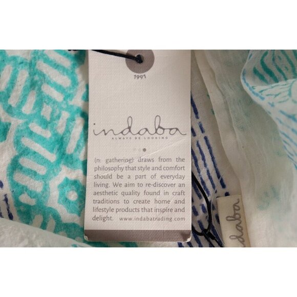 Indaba Unisex Ivory Turquoise Pom-Pom Scarf Graphic Lightweight Cotton Wrap NWT - Picture 5 of 6